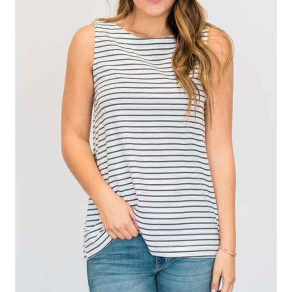 Button Back Striped Tank - Picture 3 of 7